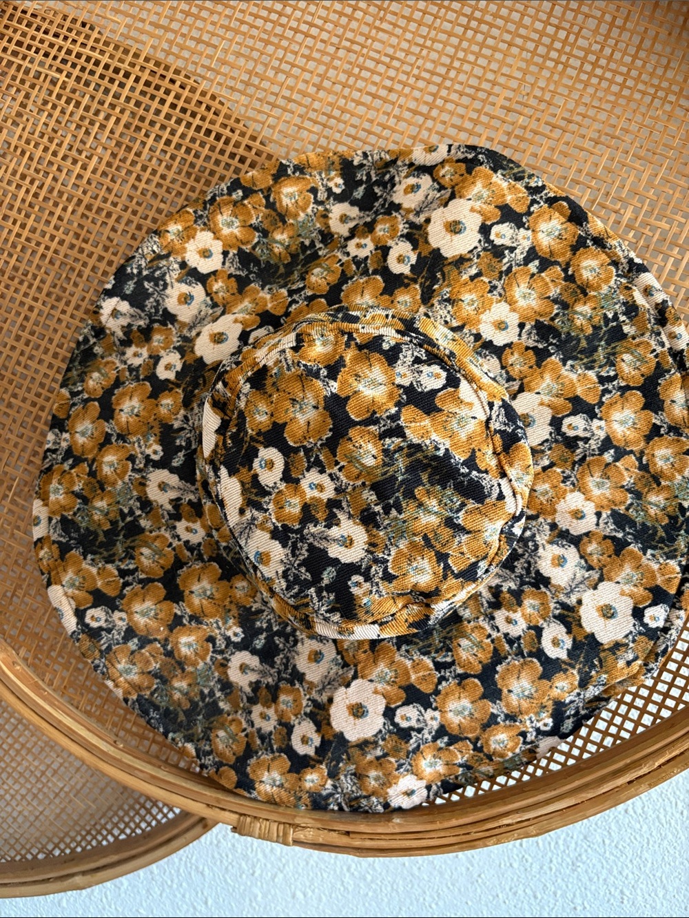 NWT ANTHROPOLOGIE Floral Bucket Hat - Black and Mustard